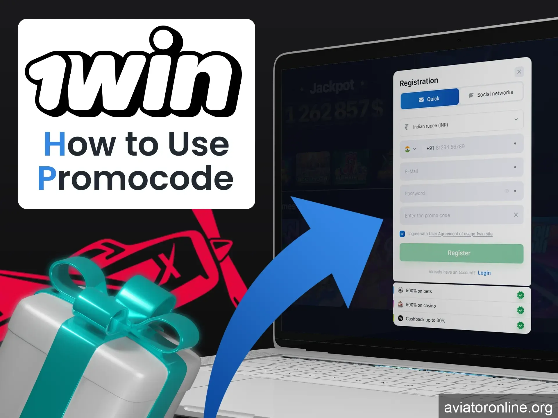 It's easy to use special 1win promocode.