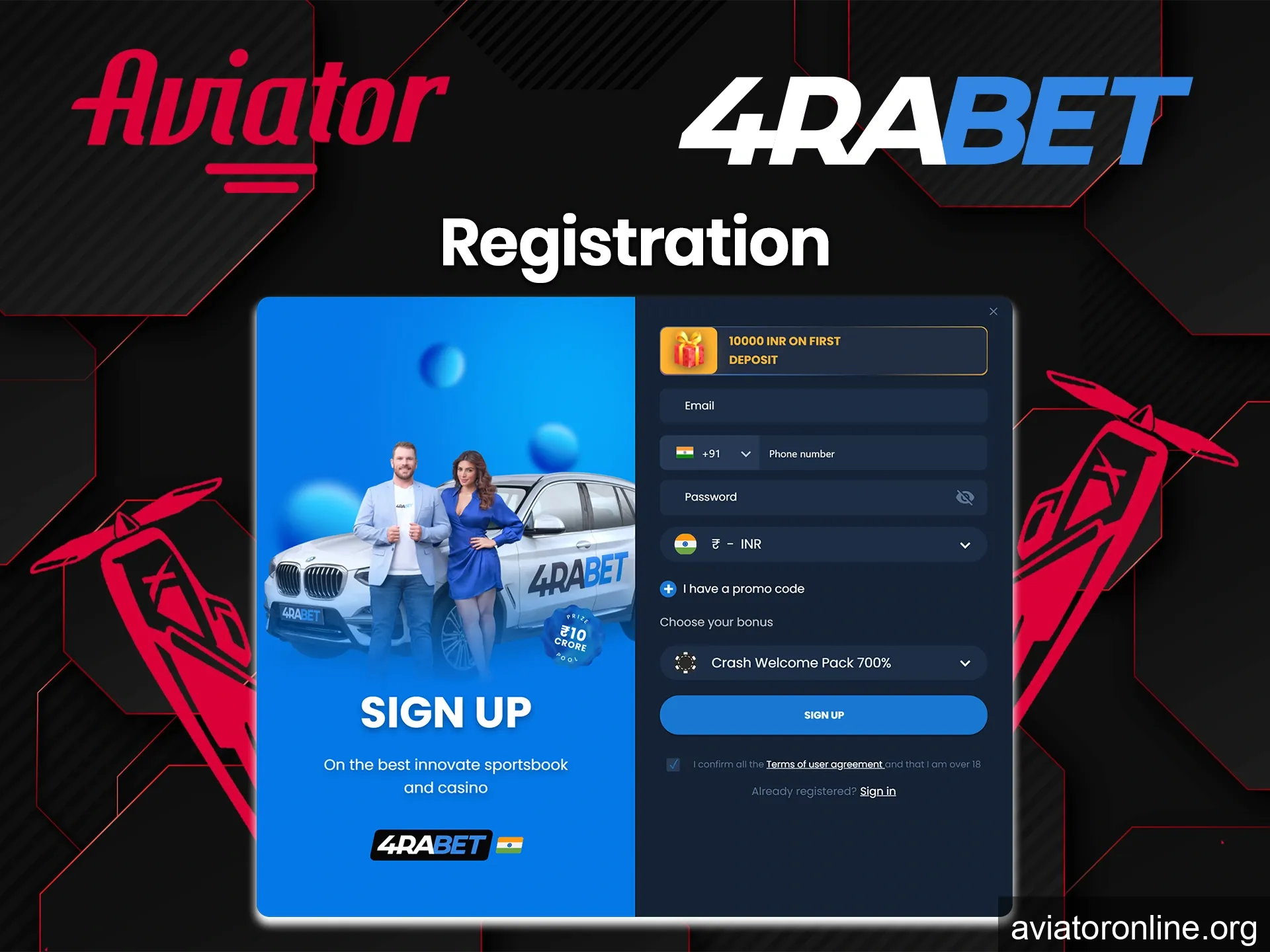 To play Aviator at 4rabet, go through the registration process.