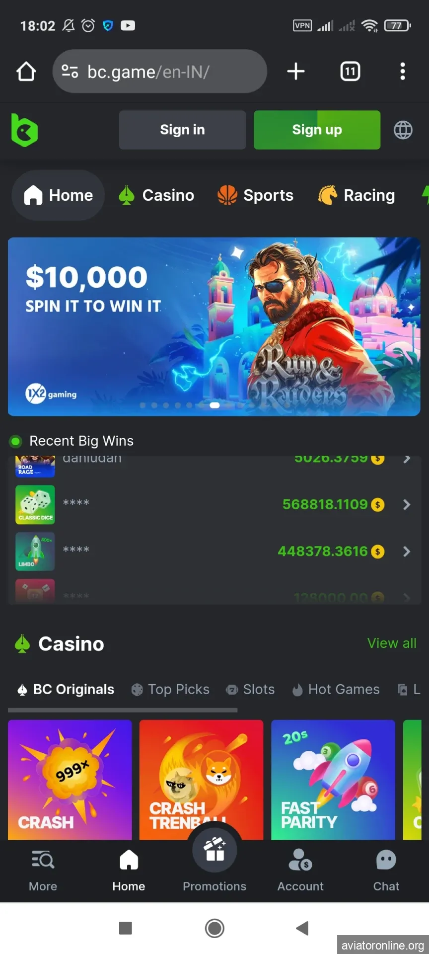 Visit the official BCGame page to download the app on Android.