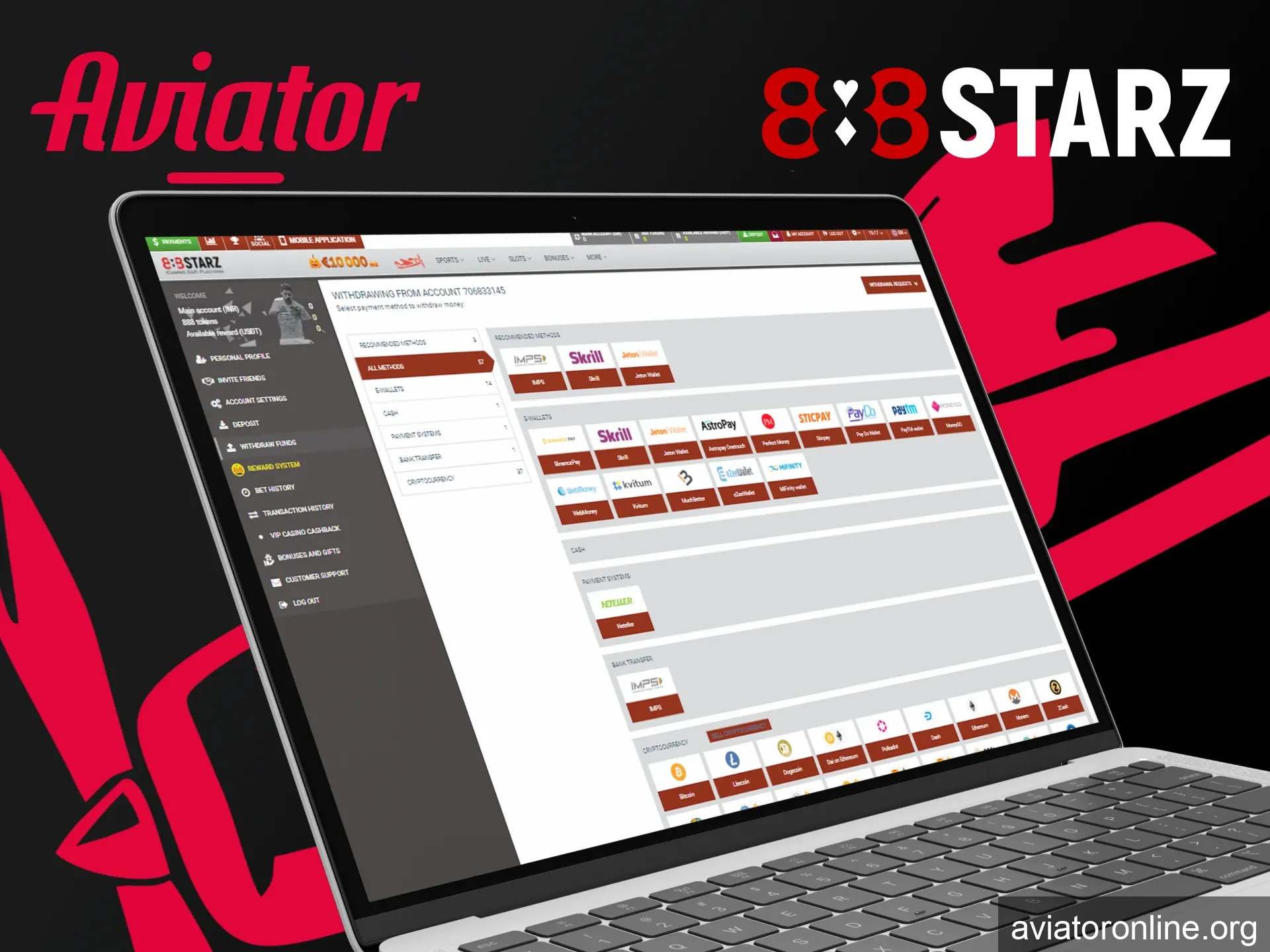 At 888starz you can easily withdraw your money.